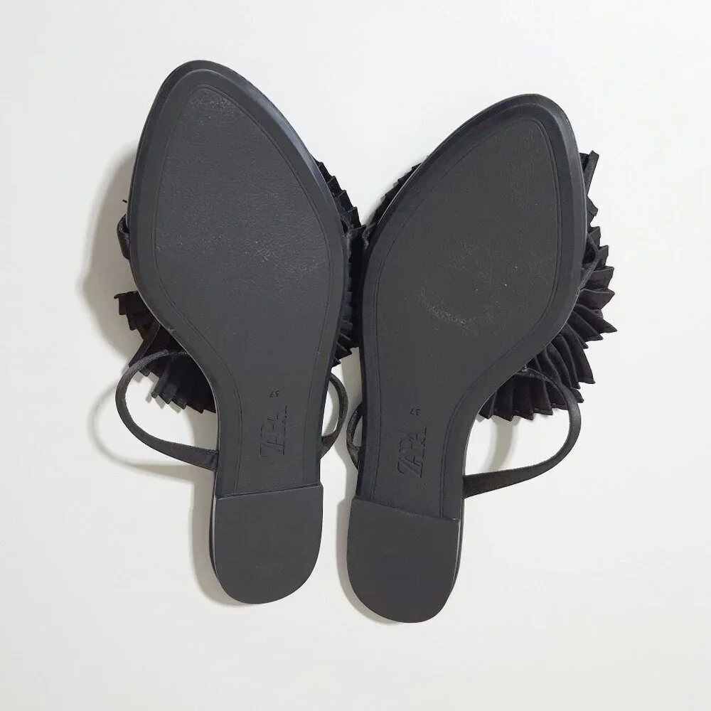 NWT Zara black pleated fabric floral detail flat sandals, EU 37 - Picture 14 of 14